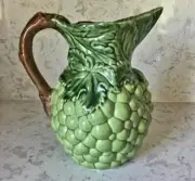 OLFAIRE Hand Painted 58 oz Ceramic Pitcher Grapes & Leaves Made in Portugal