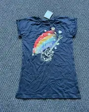 Girls Size 5, Mango, Grey Cotton T-shirt Dress, Peace Love Rock, NWT
