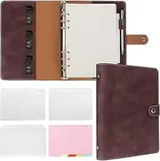 FYY Leather A5 Binder Notebook - Refillable 6 Ring Planner With Pockets, Dividers, Refill Paper - PU Leather Travel Journal Cover - Coffee