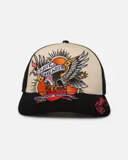 [ED HARDY] Ed Hardy Brave Hearts Trucker Snapback Black - Size ONE ONE Black