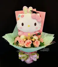 在飛比找樂天市場購物網優惠-Hello Kitty絨毛娃娃29x42cm 金莎捧花，He