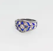 9901275 Ring with Swarov. Stones 925 Enameled Blue Silver gr.55