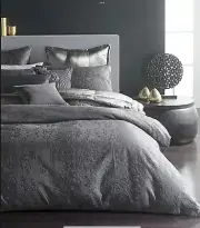 Donna Karan Moonscape Textured Jacquard Duvet - Charcoal Grey NWT - Full Queen