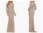 MAC DUGGAL 5124 BEADED LONG SLEEVE MOCHA EVENING GOWN sz 6