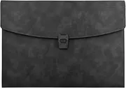 VANRA File Folder Document Holder Faux Leather Portfolio Filing Envelopes, Dampproof Document Folder with 2 Pockets A4/Letter Size Paper Organizer Case with Buckle Closure (Black)
