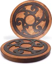 Cast Iron with Wood Trivets Set of 2 Wooden Trivets for Hot Dishes 8-Inch round