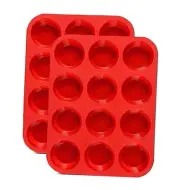 12 Cups Silicone Muffin Pan 2 Pack - Silicone Cupcake Pan 12-Cup Red 2 Packs