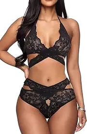 [Donnalla] Women Sexy Lingerie Set Two Piece Lace Bra and Panty Set Bralette Sleepwear