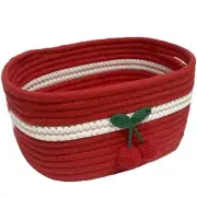 SHIANCE&LI Small Woven Basket Cute Cotton Rope with Handles Gift Oval Cherry,S