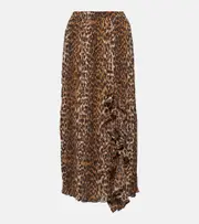 [Ganni] Ganni Leopard-print georgette midi skirt AU 12 multicoloured