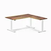 Desky L-Shape Sit to Stand Saman Hardwood Desk 1500x1550mm White Height Adjustable Leg