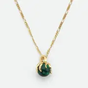 BOTTEGA VENETA green Jade stone pendant gold plated Sterling silver necklace