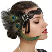 Great Gatsby 1920's Flapper Feather Headdress Fancy Dress - Natural Peacock (...