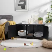 CostwayCat Litter Box Enclosure TV Stand with Scratching Board-Black