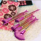 Mermaid Makeup Brush Set Colorful Cosmetics Kabuki Foundation Blending Blush Bag