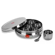 Stainless Steel Belly Shape Masala Spice Box Dabba with Lid 2 L