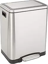 Amazon Basics 30L Dual Bin Soft-Close Trash can with Foot Pedal - 2 x 15 Liter Bins, Stainless Steel