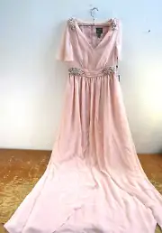 New Adrianna Papell Women's Embellished Chiffon Gown Mellow Blush Size 2