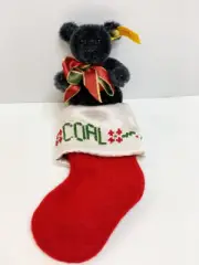 MIB Steiff Mohair Coal Bear in Christmas Stocking Tree Holiday Ornament 030567