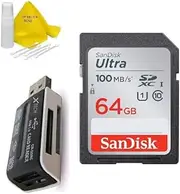 SanDisk 64GB Ultra Class 10 SDXC UHS-I SD Memory Card for Canon EOS Rebel T8i T7i T7 T6i T6S T6 T5i T5 T3i SL2 SL1 EOS 90D 80D 77D 70D EOS 9000D 800D 760D 750D DSLR Camera + Accessories