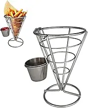 MIAO YUAN French Fries Rack, Stainless Steel Conical Ice Cream Cone Basket, Chip Fried Food Display Rack, Snack Holder with Dipping Cup for Restaurant Kitchen