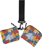 [miaozhen] Colorful Maple Leaves Blue Red Women's Wallets Card Cases Mini Fashion Zipper Wristlet Wallet with Keychain for Travel 2 Packs mujer para, Colorful maple leaves blue red, Modern