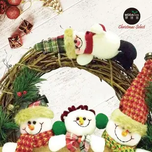 摩達客耶誕-13吋聖誕雪人家族麻布樹藤花圈
