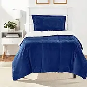 Amazon Basics Ultra-Soft Micromink Sherpa Comforter Bed Set - Navy, Twin