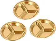 TIDTALEO 3Pcs Stainless Steel Divided Sauce Dishes Round Seasoning Plates with Three Compartments for Sauces Spices Appetizers for Home Restaurant Outdoor Use