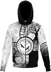 [yayoitimes] Vintage Viking Odin Raven Rune Zip Sweatshirt, Nordic Tree of Life Print Classic Harajuku Couple Street Hoodie