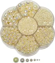 [Chenkou Craft] 3000PCS 1 Box Ivory Round Flatback Half Pearls Bead Loose Beads Gem (Ivory Half Ball)
