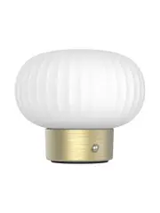 Ellidy Medium LED Portable Rechargable Table Lamp in Brass with Ribbed Opal Glass Shade