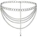 Multilayer Chain Belt Rhinestone Metal Chain Belts for Women Punk Gold Waist Chain Silver