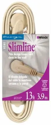 Slimline 16/3 Flat Plug Extension Cord, 8ft, Beige, 2255