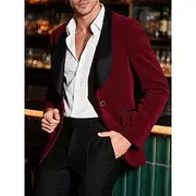 Men's Velvet Blazer Jacket Formal Party Pocket Elegant Warm Fall Winter Velvet Solid Color Pocket Single Breasted One-button Blazer Burgundy
