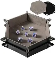 Highway 2 Pcs Portable Folding Dice Rolling Tray Set for RPG DND Table Games - PU Leather and Velvet Holder Storage Box - Black and Grey