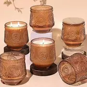 LAMORGIFT 6 Pack Terracotta Candle Jars for Making Candles- Large 13.5oz Glass Jars with Wooden Lids and Labels, Empty Candle Jars, Candle Containers Vessels for Candle Making Supplies