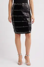 NIKKI LUND Dagny Stud Sequin Skirt in Black at Nordstrom, Size Medium