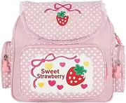 [Aobiono] Kawaii Strawberry Backpack Mini Cute Anime Aesthetic Pink Lace Polka Dot Small Bookbag Japanese Cartoon Fruit Bag, Pink, Large, Daypack Backpacks