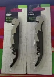 2X Family Chef Stainless Steel Corkscrew NEW & SEALED