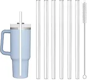 6 PCS Replacement Straws for Stanley Cup Tumbler 20 oz Water Bottle,Reusable Plastic Straws with Cleaning Brush for 14 oz Stanley Cup Plastic Straw Travel Sports Cup Accessories,Clear