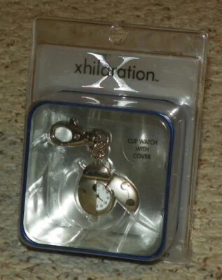 Ladybug Pendent Watch With Clip - Silvertone / White Watch Background