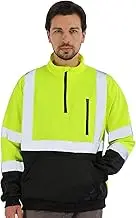 Class 3 High Visibility Sweatshirt for Men, Hi-Vis Safety Hoodie Pullover Sweatshirt with Black Bottom