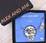 NEW NWT Alex and Ani Team USA Skiing Bangle Silver Bracelet W/ Card & Box