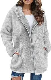 [Generic] Thick Zip up Jacket Women Solid Color Knit Cardigan Sleeve Sweater Jacket Stylish Womens Coat