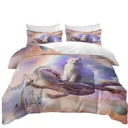 Cool White Cat Riding a Dragon Lizard in Space Quilt Cover