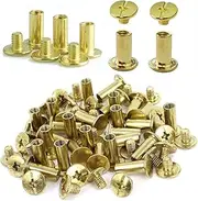 Wanfoou 100 Sets Binding Chicago Screws,5x12 mm Brass Plated Binding Screw Binder Post Durable Cross Head Chicago Screws for Scrapbook Photo Albums Binding, Leather Repair