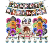 Roblox Theme Party Decorating Set | Birthday Banner Latex Balloons Birthday Cake Cupcake Toppers | Kids Video Game Theme Birthday Party Decorations