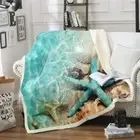 Beach Fleece Blanket Starfish Conch Shell Blanket Throw Teal Calm Sea Coastal