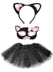 Sparkly Pink and Black Cat Girls 3 Piece Accessory Set